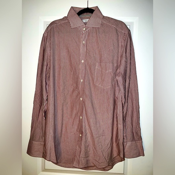 Men’s Brunello Cucinelli Size 35 Maroon and White Button Up